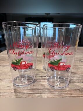 Merry Christmas Red Truck Holiday Tumblers - Set of 4